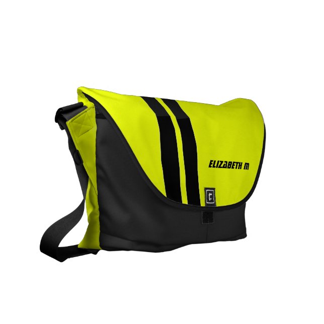 Anpassningsbar Neon Gult/Black Tävla Rand Messenge Messenger Bag (Vänstra Framsidan)