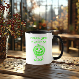 Anpassningsbar Neon Halloween - Grön Pumpa Design Mugg