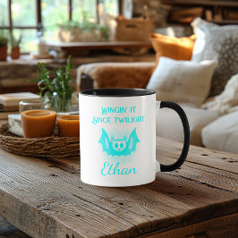 Anpassningsbar Neon Halloween-mugg - Cyan fladderm Mugg