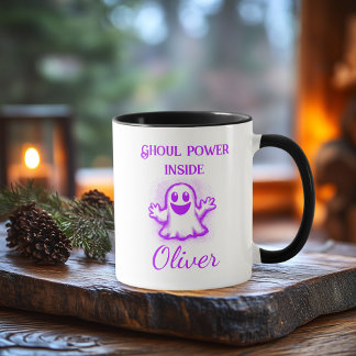 Anpassningsbar Neon Halloween Mugg - Lila Ghost De