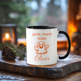 Anpassningsbar Neon Halloween Mugg - Orange Ghost 