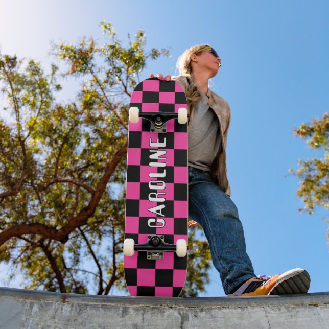 Anpassningsbar Neon Rosa Black Abstrakt Geometric  Mini Skateboard Bräda 18,5 Cm (Utomhus 1)