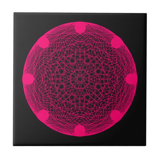 Anpassningsbar Neon Rosa Mandala på Black Ceramic  Kakelplatta (Framsidan)