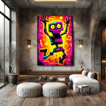 Anpassningsbar Neon Skeleton Retro Halloween-desig