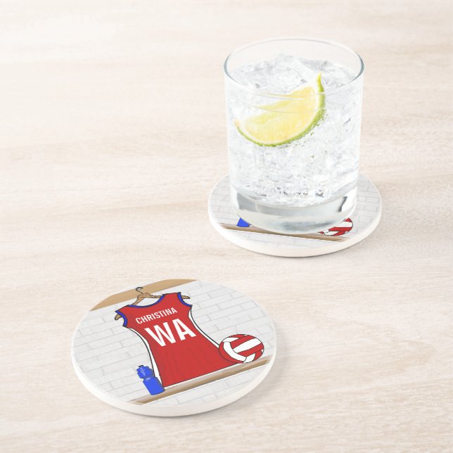 Anpassningsbar Netball Uniform Red med blå och vit Underlägg (Sidan)