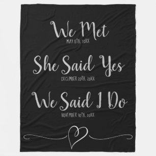 Anpassningsbar New ly Weds Bröllop Date Black and Fleecefilt