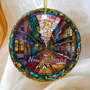 Anpassningsbar New Orleans Bourbon Street Dated Julgransprydnad Keramik