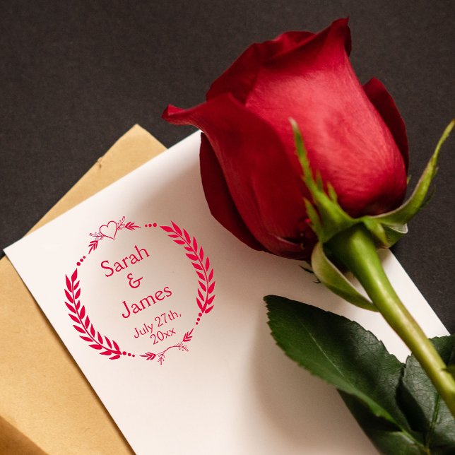 Anpassningsbar Newlyweds Namn och Bröllop förinläs Självfärgande Stämpel (Skapare uppladdad)