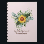 Anpassningsbar Newlyweds Rustic Sunblommor Eucalyp Anteckningsbok<br><div class="desc">Lägg till din egen text som du vill för att anpassa den här fantastiska vattenfärgsillustrationen av solblommor,  eukalyptus löv och grönenergi. Idealisk bröllop-presentartikel för nylweder,  brudens sida,  bridesmaid,  maid of honor,  blomflicka,  mor av brud eller groom. Redigera texten till kostym.</div>