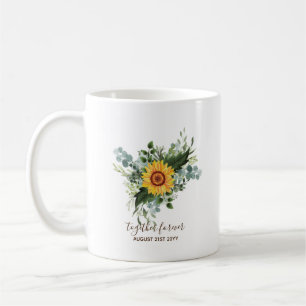 Anpassningsbar Newlyweds Rustic Sunblommor Eucalyp Kaffemugg