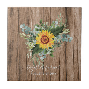 Anpassningsbar Newlyweds Rustic Sunblommor Eucalyp Kakelplatta