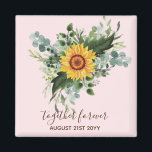 Anpassningsbar Newlyweds Rustic Sunblommor Eucalyp Magnet<br><div class="desc">Lägg till din egen text som du vill för att anpassa den här fantastiska vattenfärgsillustrationen av solblommor,  eukalyptus löv och grönenergi. Idealisk bröllop-presentartikel för nylweder,  brudens sida,  bridesmaid,  maid of honor,  blomflicka,  mor av brud eller groom. Redigera texten till kostym.</div>