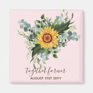 Anpassningsbar Newlyweds Rustic Sunblommor Eucalyp Magnet