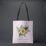 Anpassningsbar Newlyweds Rustic Sunblommor Eucalyp Tygkasse<br><div class="desc">Lägg till din egen text som du vill för att anpassa den här fantastiska vattenfärgsillustrationen av solblommor,  eukalyptus löv och grönenergi. Idealisk bröllop-presentartikel för nylweder,  brudens sida,  bridesmaid,  maid of honor,  blomflicka,  mor av brud eller groom. Redigera texten till kostym.</div>