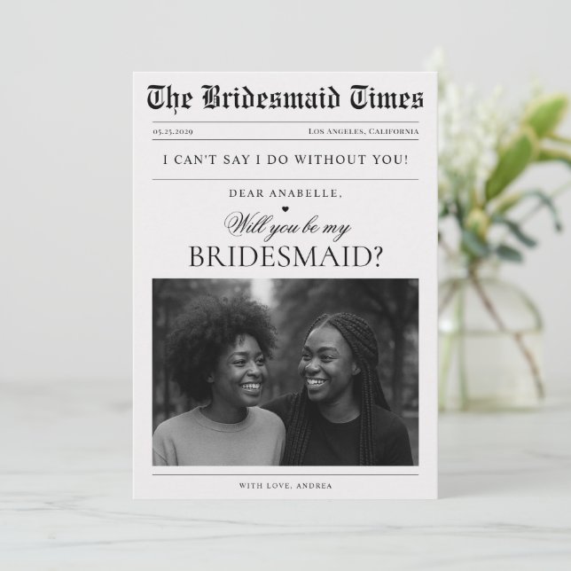 Anpassningsbar Newspaper Photo Unique Bridesmaid F Inbjudningar (Stående Fram)