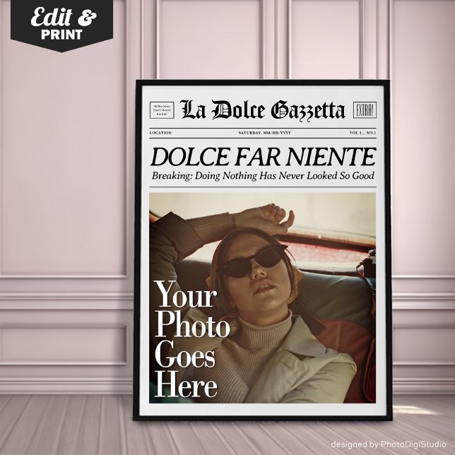 Anpassningsbar Newspaper Wall Art Dolce Far Niente Poster (Custom Trendy Newspaper Print, Dolce Far Niente, La Dolce Vita, Italian Summer Wall Art)
