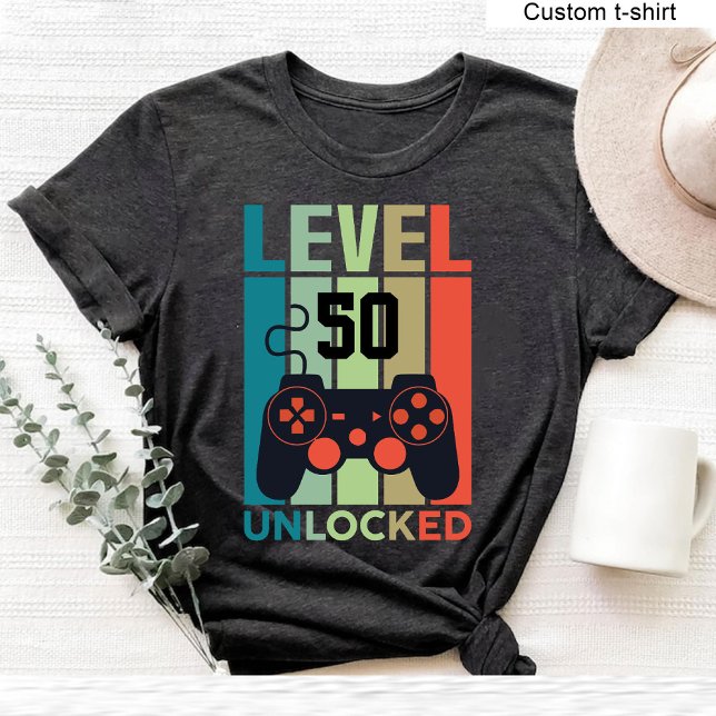 Anpassningsbar nivå 50 Olåst videospelare 50:e föd T Shirt (Custom Level 50 Unlocked Video Gamer 50th Birthday T-Shirt)