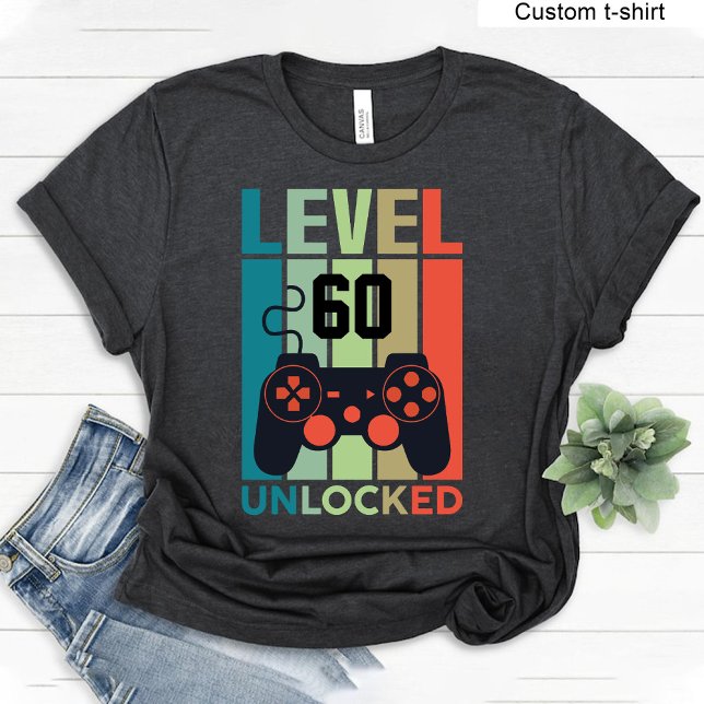 Anpassningsbar nivå 60 Olåst videospelare 60:e föd T Shirt (Custom Level 60 Unlocked Video Gamer 60th Birthday T-Shirt)