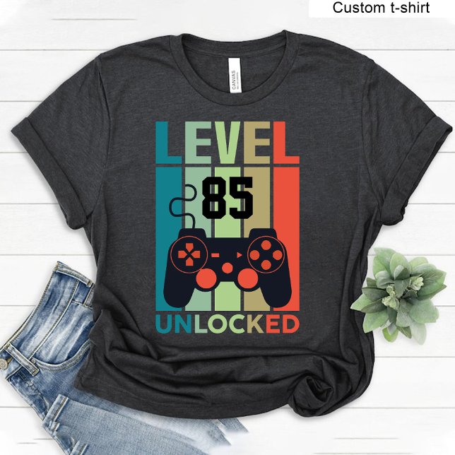 Anpassningsbar nivå 85 Olåst videospelare 85:e föd T Shirt (Custom Level 85 Unlocked Video Gamer 85th Birthday T-Shirt)