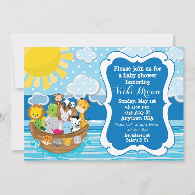 Anpassningsbar Noahs Ark Baby Shower-inbjudan Inbjudningar (Framsida)