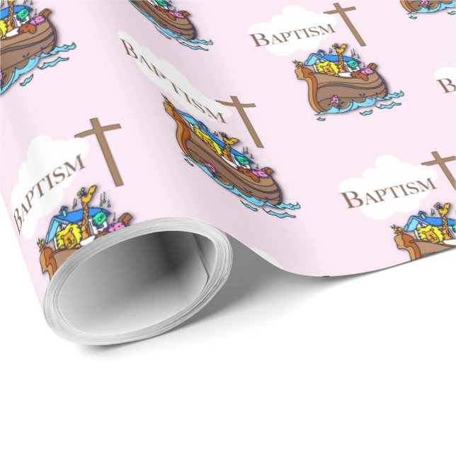 Anpassningsbar, Noaks ark dop för babyflicka Presentpapper (Rullad Hörn)