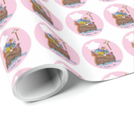 Anpassningsbar Noas ark barnedåp, flicka rosa Presentpapper
