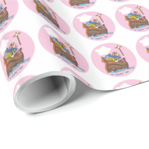 Anpassningsbar Noas ark barnedåp, flicka rosa Presentpapper