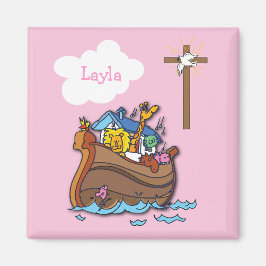 Anpassningsbar Noas ark-dop, flicka rosa Magnet