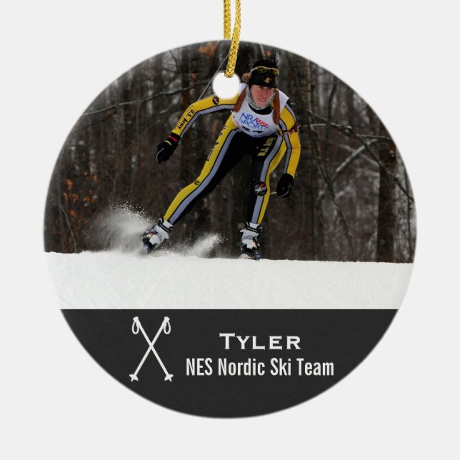 Anpassningsbar Nordic Cross country Skiing Photo C Julgransprydnad Keramik (Framsidan)