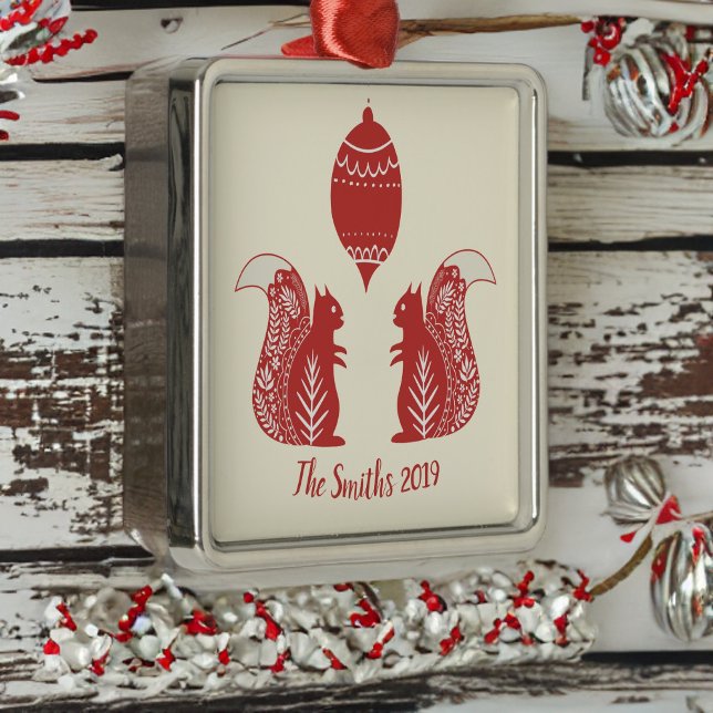 Anpassningsbar Nordisk ekorrrels Square jul Orname Julgransprydnad Metall (Skapare uppladdad)