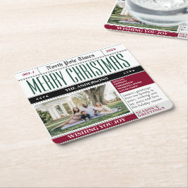 Anpassningsbar North Pole Newspaper jul Photo Underlägg Papper Kvadrat