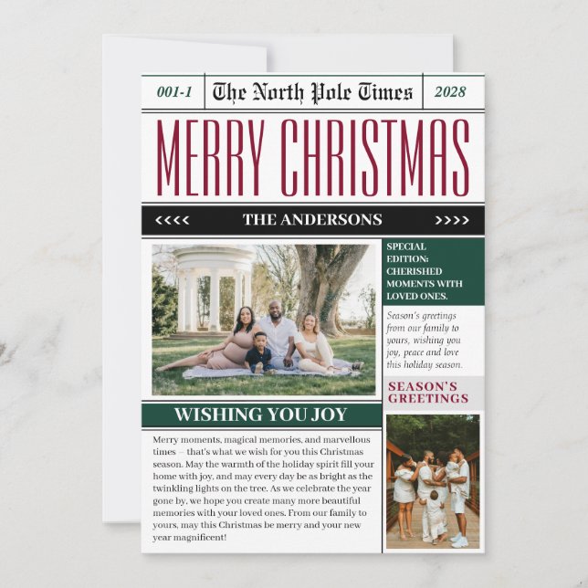 Anpassningsbar North Pole Times Newspaper jul Phot Julkort (Framsida)