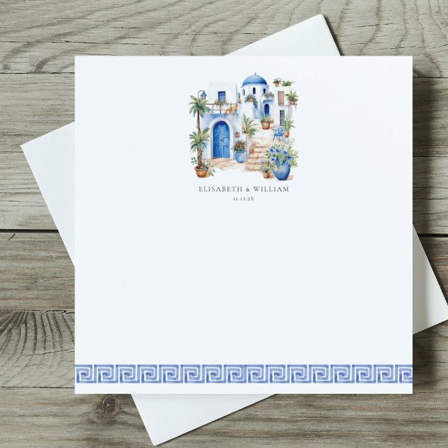 Anpassningsbar Note Card Santorini Bröllop Anteckningskort (Skapare uppladdad)