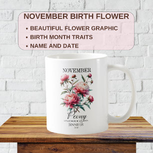 Anpassningsbar november födelsedags peon blomma kaffemugg