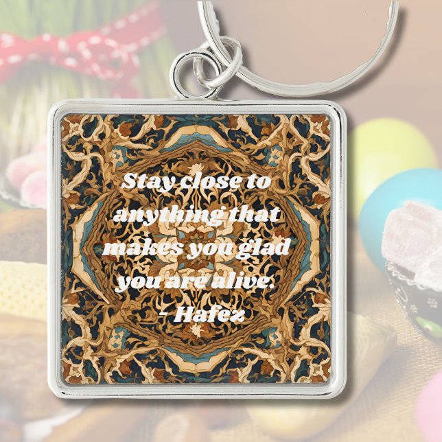 Anpassningsbar Nowruz Persian New Year Gift Khatam Fyrkantig Silverfärgad Nyckelring (Custom Nowruz Persian New Year Gift Khatam Art)