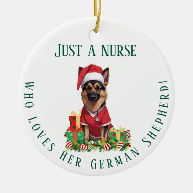 Anpassningsbar Nurse Kärlek Tysk Shepherd-Hund jul Julgransprydnad Keramik (Framsidan)