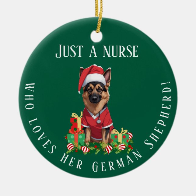 Anpassningsbar Nurse Kärlek Tysk Shepherd-Hund jul Julgransprydnad Keramik (Framsidan)