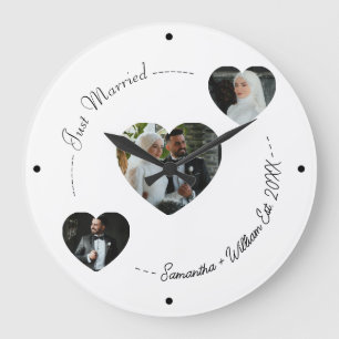 Anpassningsbar Ny gifta Heart Photo Bröllop Wall C Stor Klocka