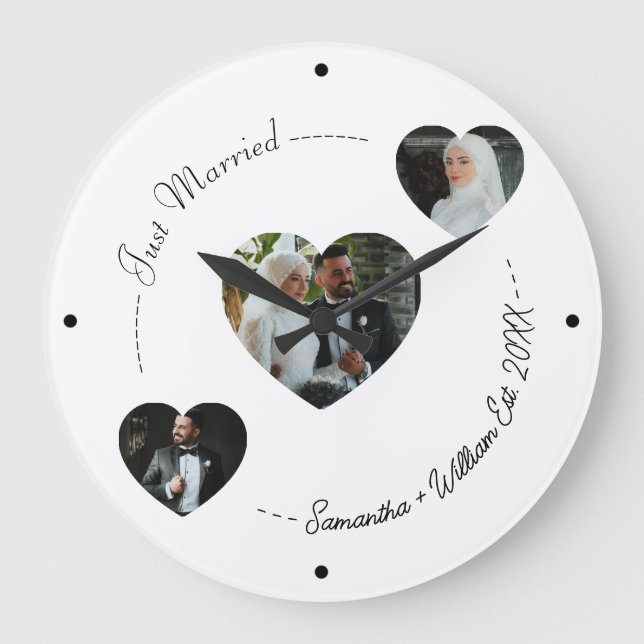 Anpassningsbar Ny gifta Heart Photo Bröllop Wall C Stor Klocka (Framsida)