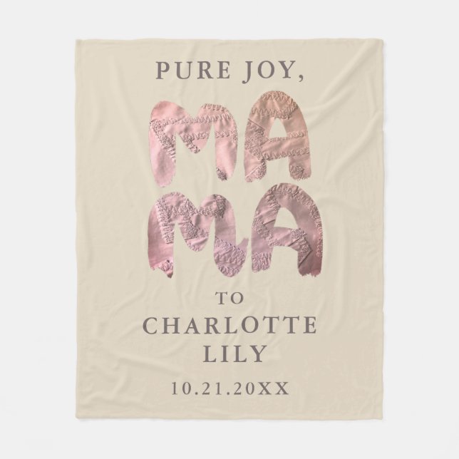 Anpassningsbar Nya Mamma Namn Baby, födelsedatum,  Fleecefilt (Framsidan)