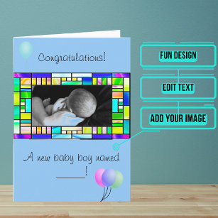 Anpassningsbar Nyfödd bebis Boy Grattiss Card Kort