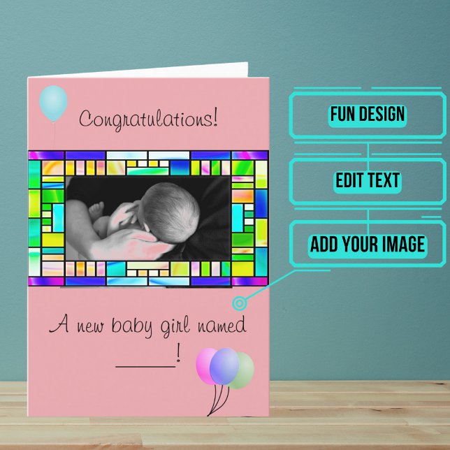 Anpassningsbar Nyfödd bebis Girl Grattiss Card Kort (This lovely card is for someone who just had a new baby.)