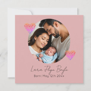 anpassningsbar nyfödd bebis Girl - Rosa Heart & Ph Inbjudningar