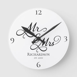 Anpassningsbar Nyligen Pil Mr. och Mrs. Clock Rund Klocka