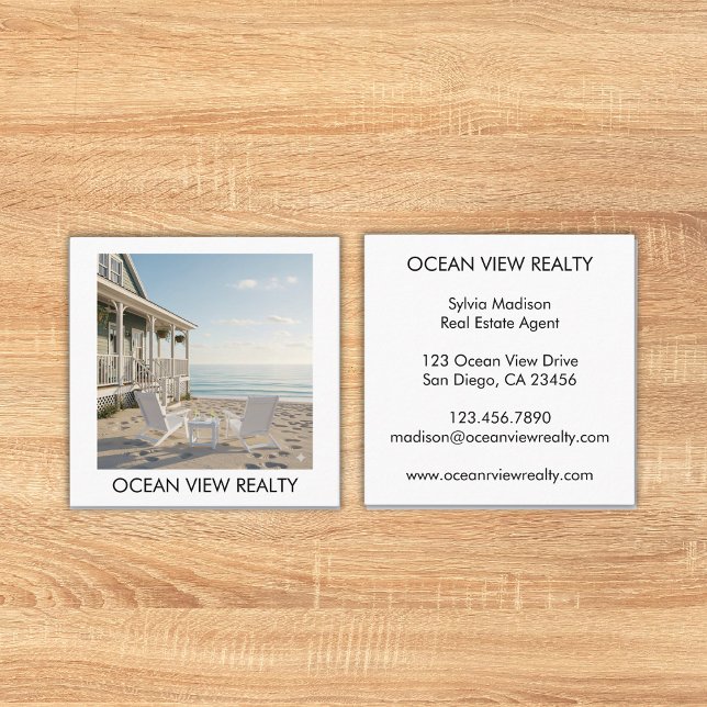 Anpassningsbar Ocean View-fotorealty Fyrkantigt Visitkort (Custom Ocean View Photo Realty Square Business Card)