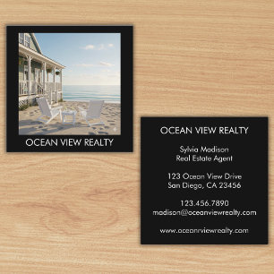 Anpassningsbar Ocean View Photo Realty Black Fyrkantigt Visitkort