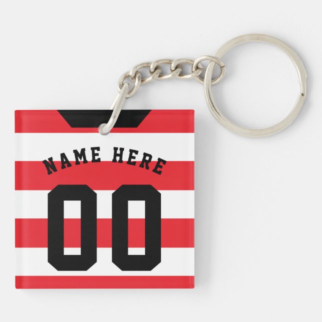 Anpassningsbar Ocer Rugby Jersey Nyckelring, Red R (Baksidan)