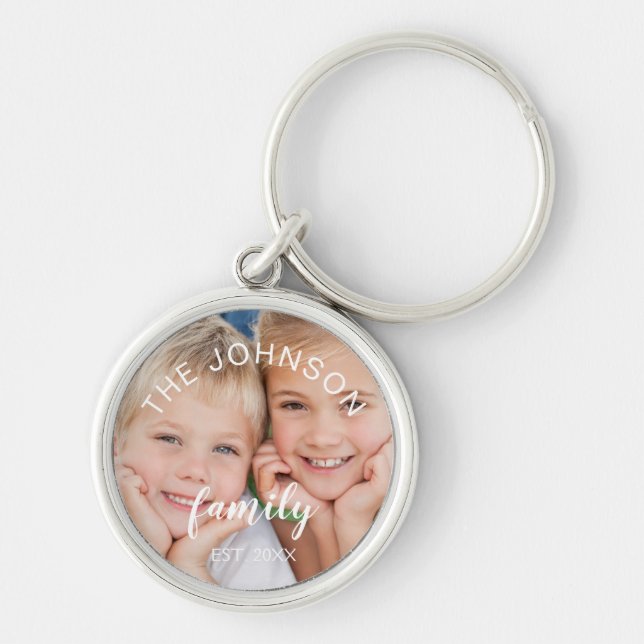 Anpassningsbar och Personlig lägg till ditt eget f Rund Silverfärgad Nyckelring (Framsidan)