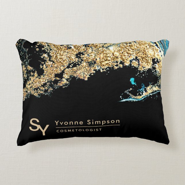 Anpassningsbar OFFICE DECOR Teal Guld Black Modern Prydnadskudde (Framsidan)