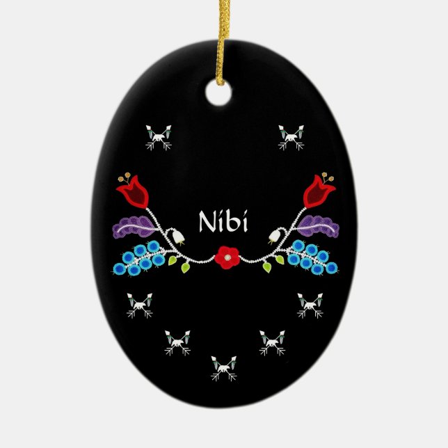 Anpassningsbar Ojibwe Blommigt Bears Julgransprydnad Keramik (Framsidan)